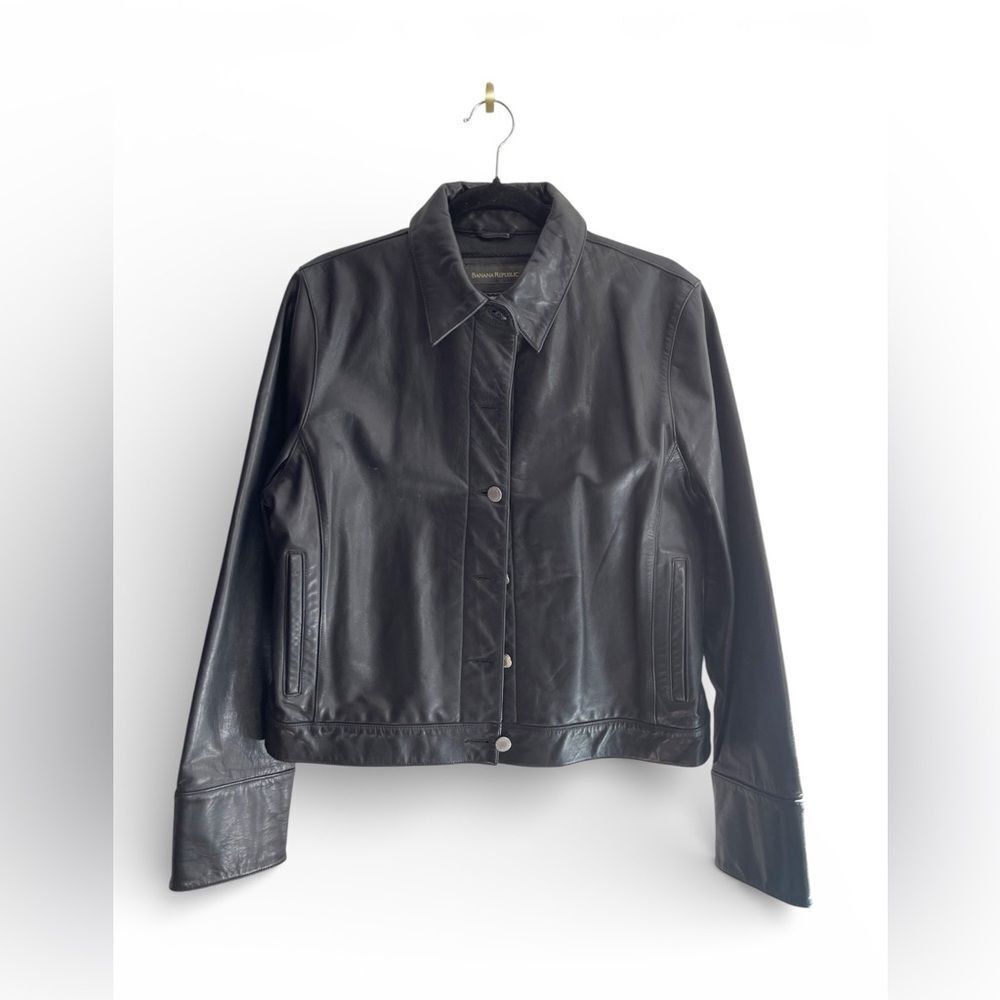 Y2K Banana Republic Genuine Leather Black bomber Jacket  moto Large